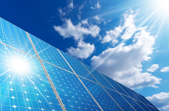 solar panels blue sky